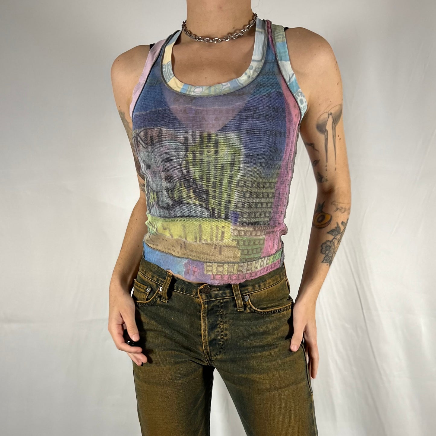 Y2K Cop Copine Cyber Rave Techwear Mesh Abstract Art Tank Top