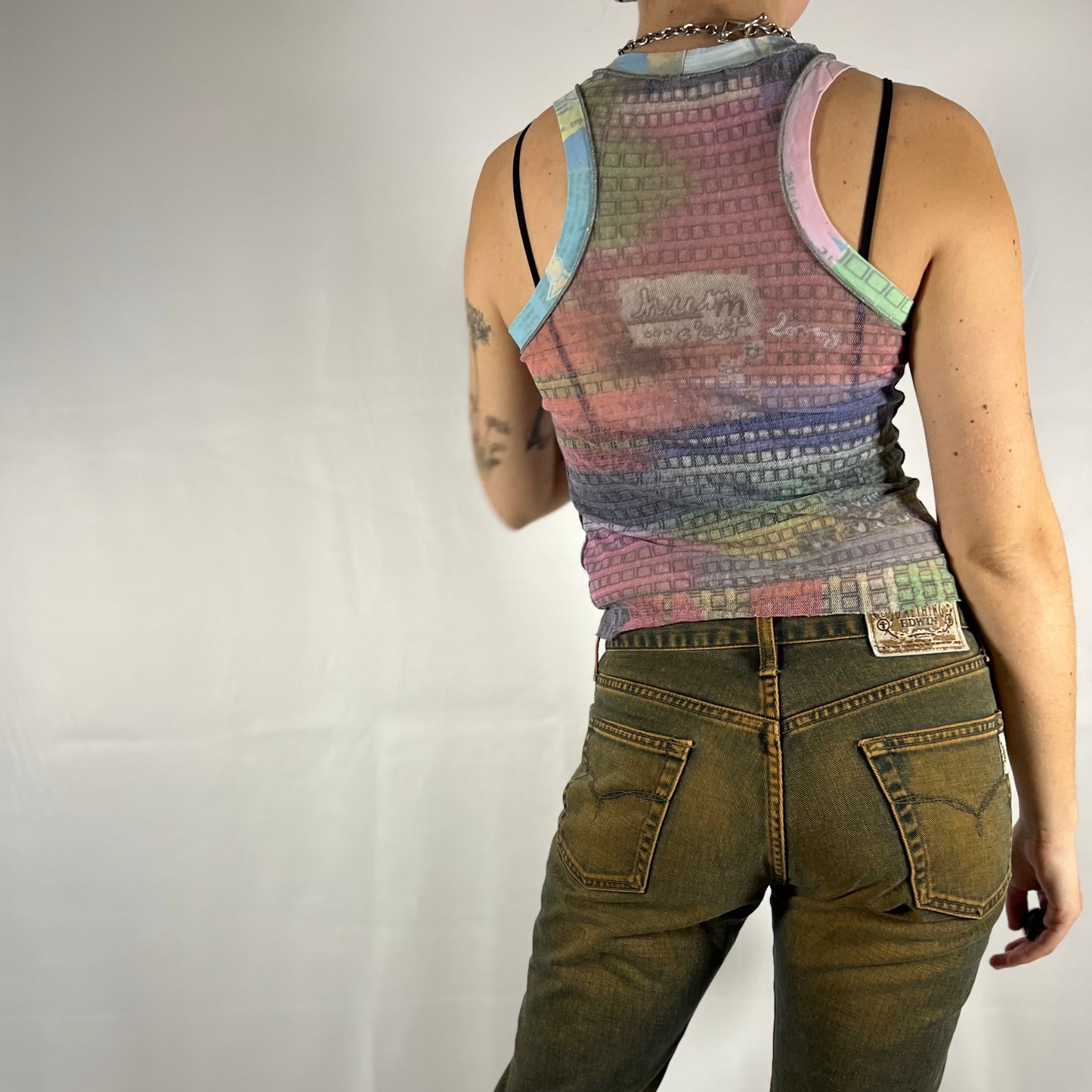 Y2K Cop Copine Cyber Rave Techwear Mesh Abstract Art Tank Top