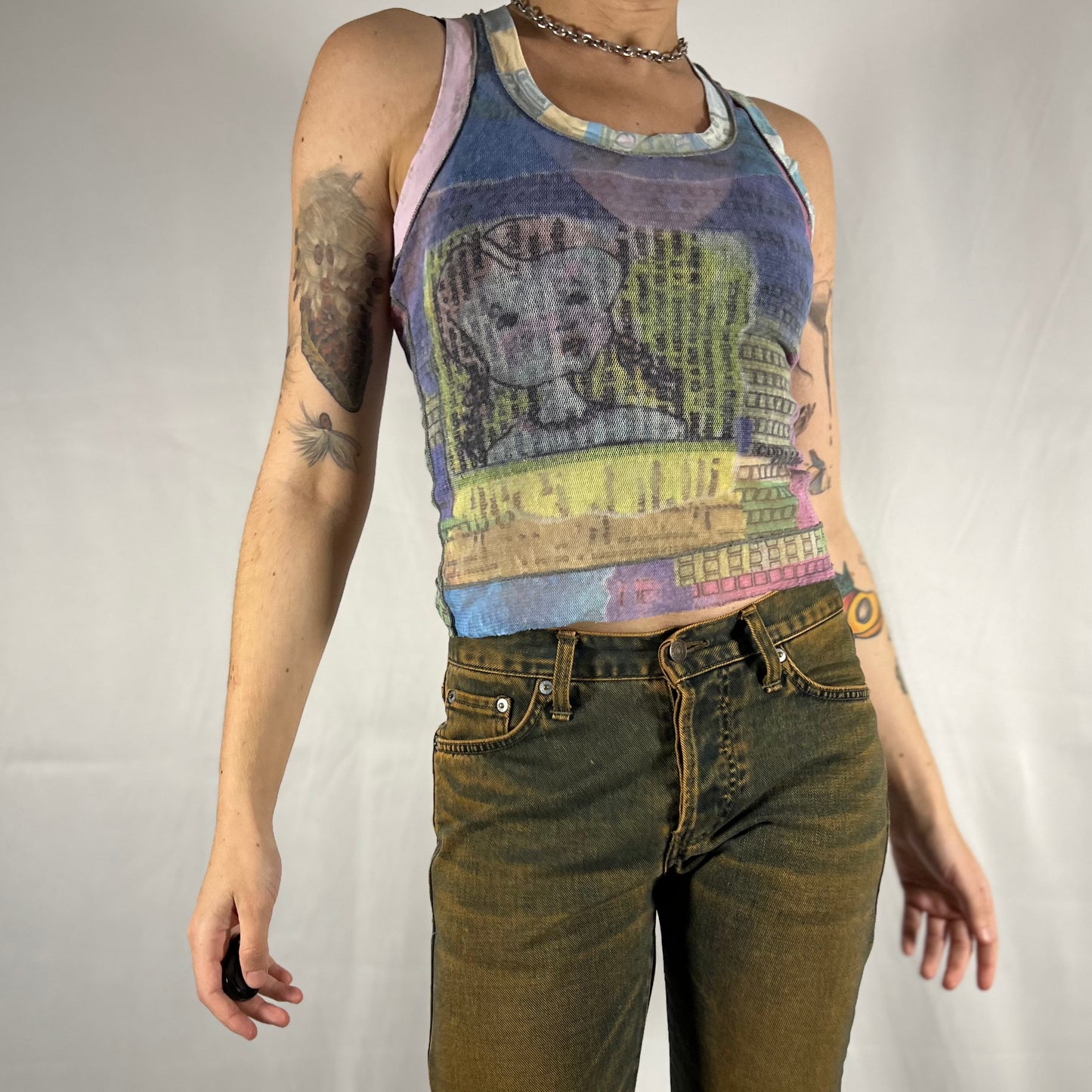 Y2K Cop Copine Cyber Rave Techwear Mesh Abstract Art Tank Top