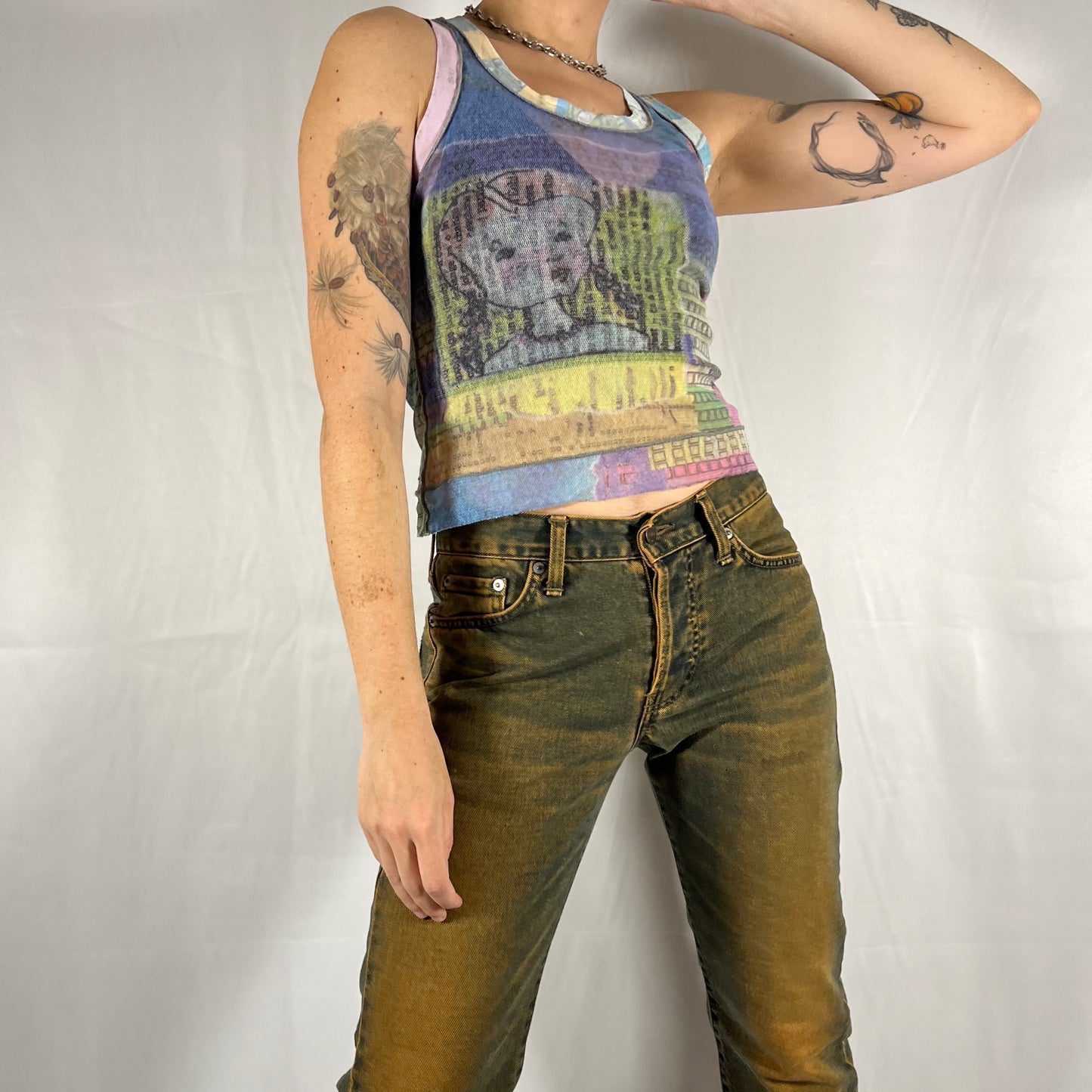 Y2K Cop Copine Cyber Rave Techwear Mesh Abstract Art Tank Top