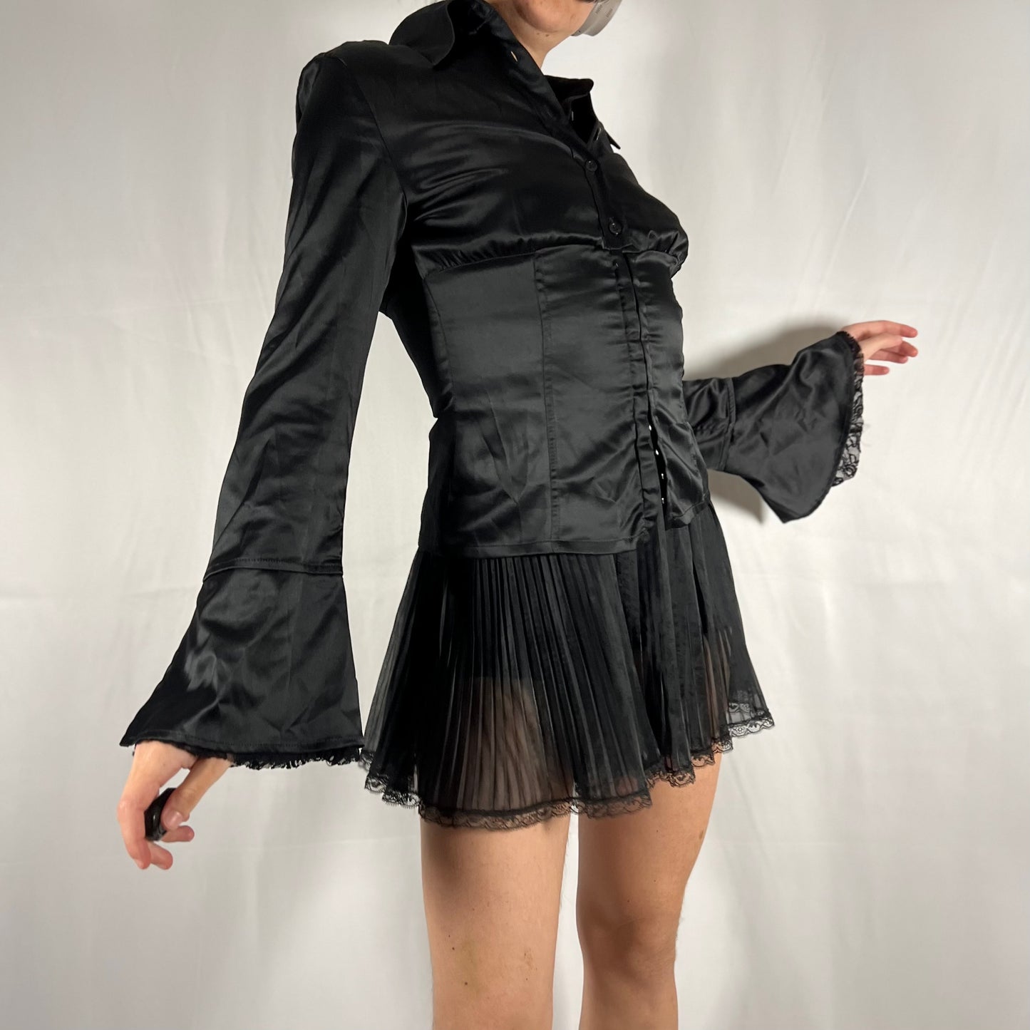 Y2K Miss Sixty Whimsigoth Vampire Satin Button Down Corset Blouse Dark Academia Witch Top