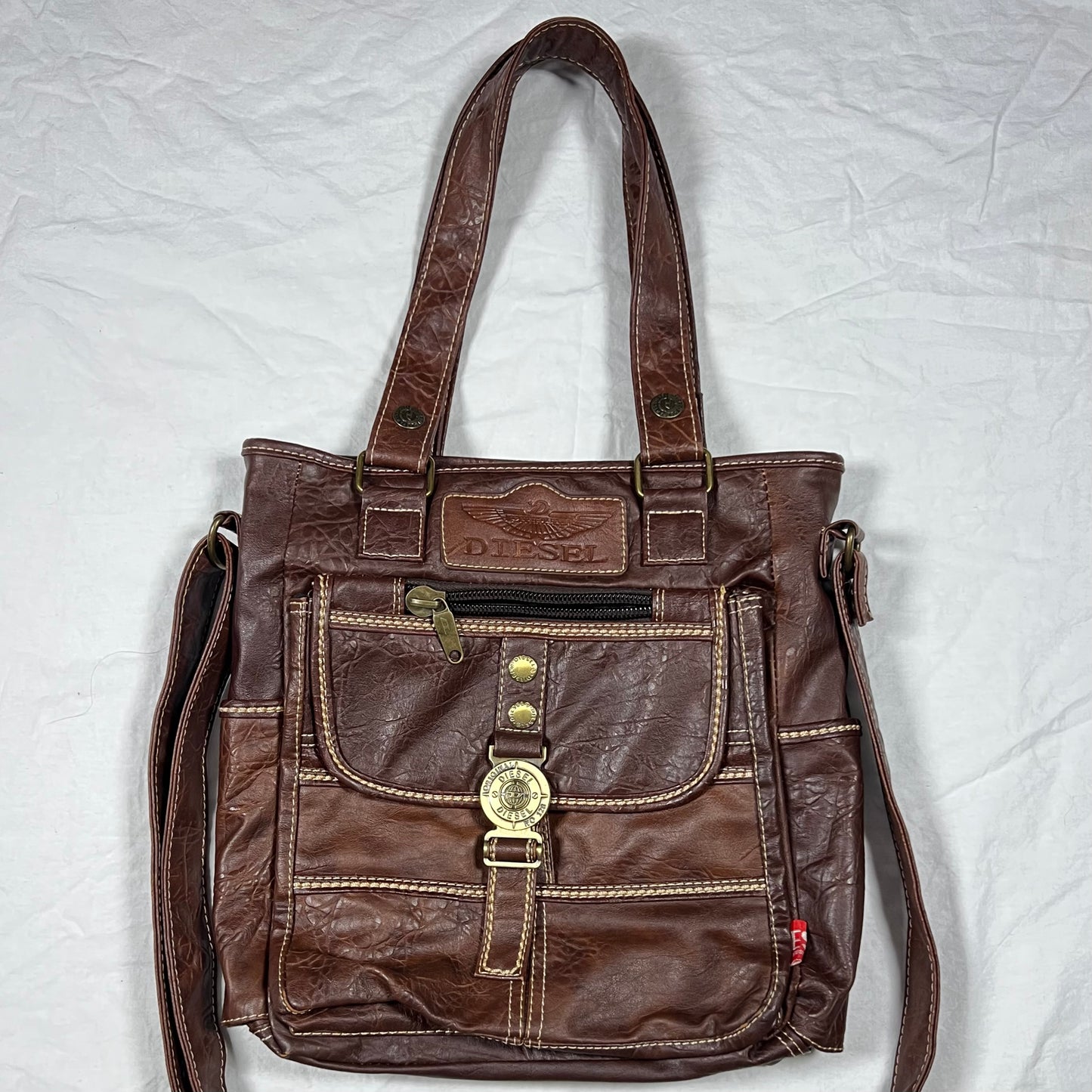 Y2K Diesel Bag Faux Leather Patchwork Techwear Utility Cargo Bag for School or Work