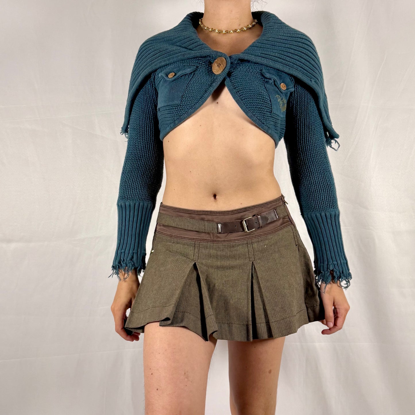 Y2K Diesel knit bolero cyber grunge distressed fold over cardigan deconstructed apocalyptic knitwear fairy whimsigoth shrug sleeves