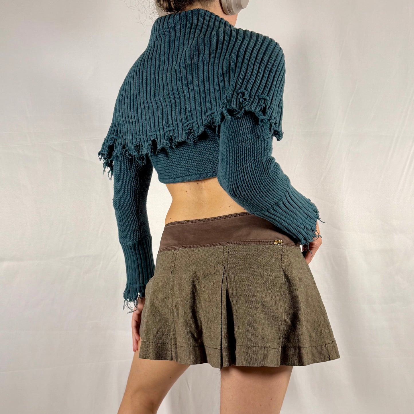 Y2K Diesel knit bolero cyber grunge distressed fold over cardigan deconstructed apocalyptic knitwear fairy whimsigoth shrug sleeves