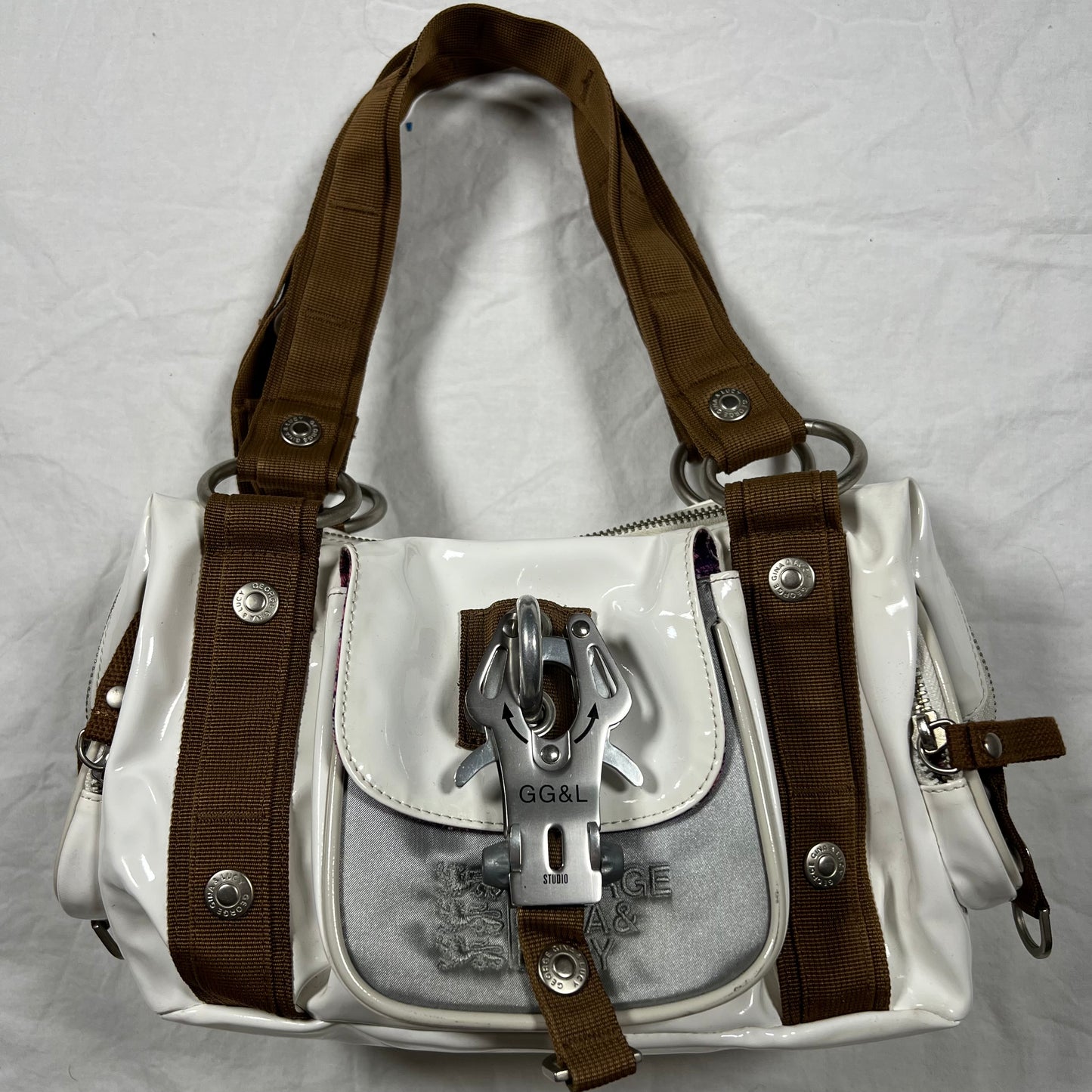 Y2K GGL Bag Patent Leather Vinyl George Gina & Lucy Baguette Bag Techwear Utility Gorpcore Cyber Cargo Bowler Bag