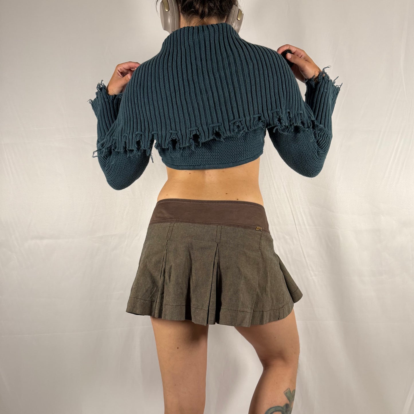 Y2K Diesel knit bolero cyber grunge distressed fold over cardigan deconstructed apocalyptic knitwear fairy whimsigoth shrug sleeves