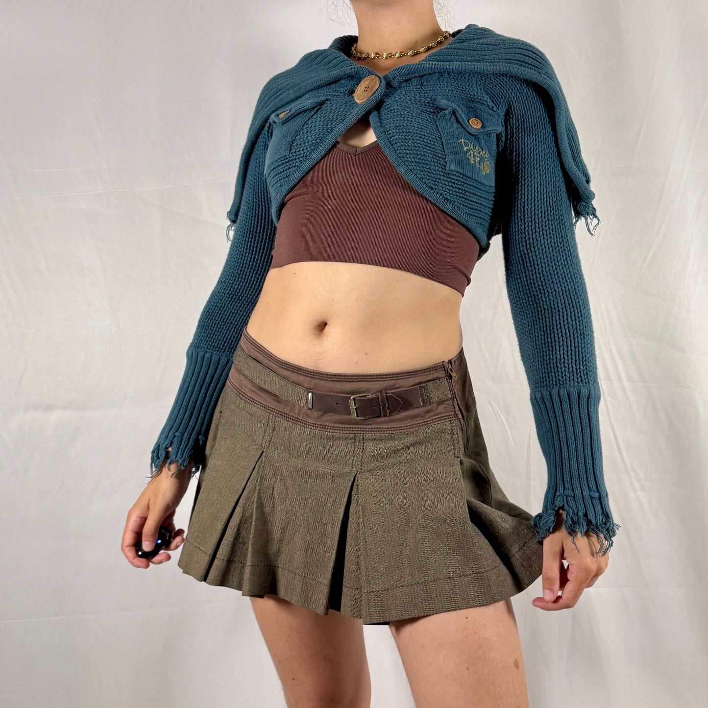 Y2K Diesel knit bolero cyber grunge distressed fold over cardigan deconstructed apocalyptic knitwear fairy whimsigoth shrug sleeves