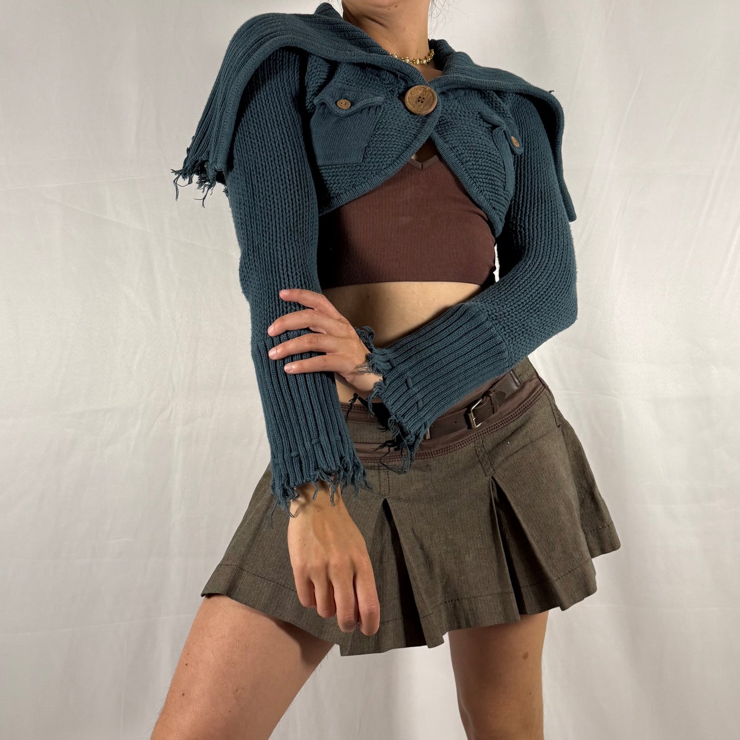 Y2K Diesel knit bolero cyber grunge distressed fold over cardigan deconstructed apocalyptic knitwear fairy whimsigoth shrug sleeves