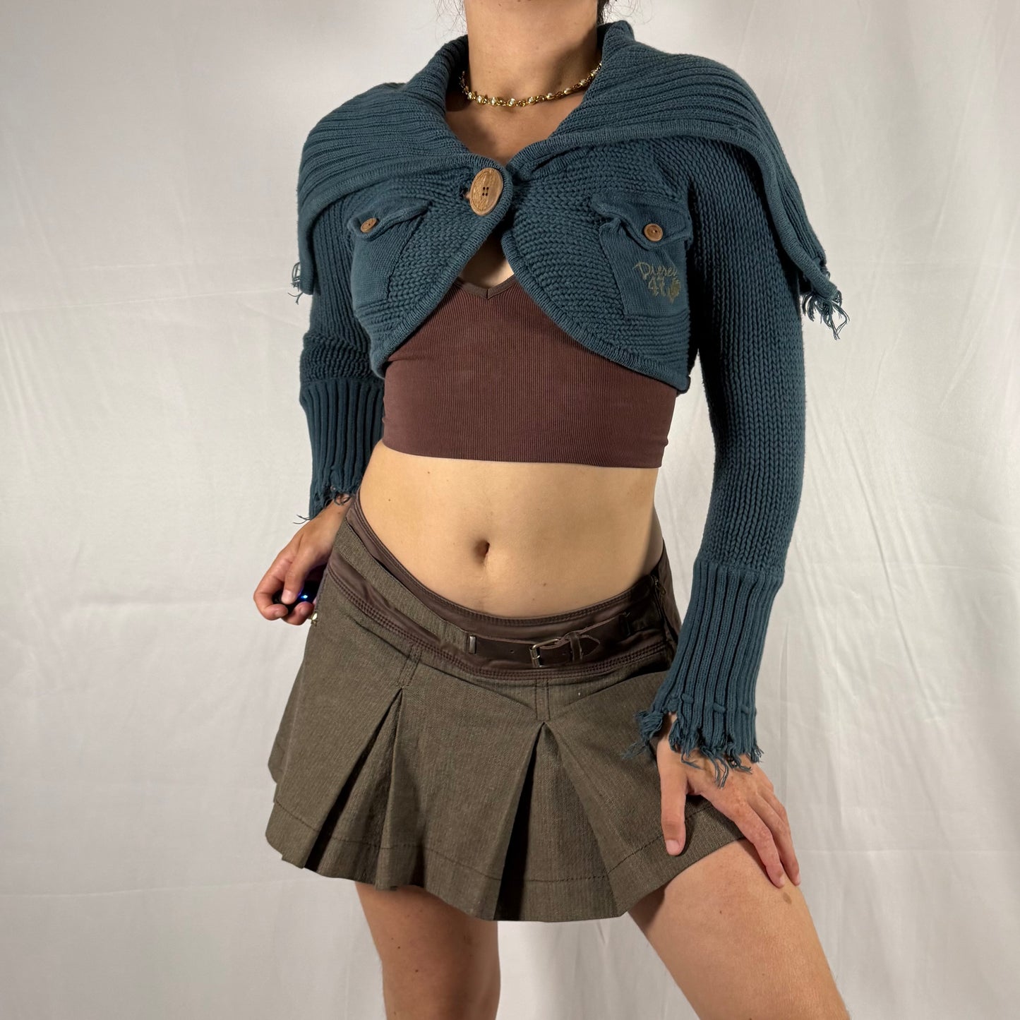 Y2K Diesel knit bolero cyber grunge distressed fold over cardigan deconstructed apocalyptic knitwear fairy whimsigoth shrug sleeves
