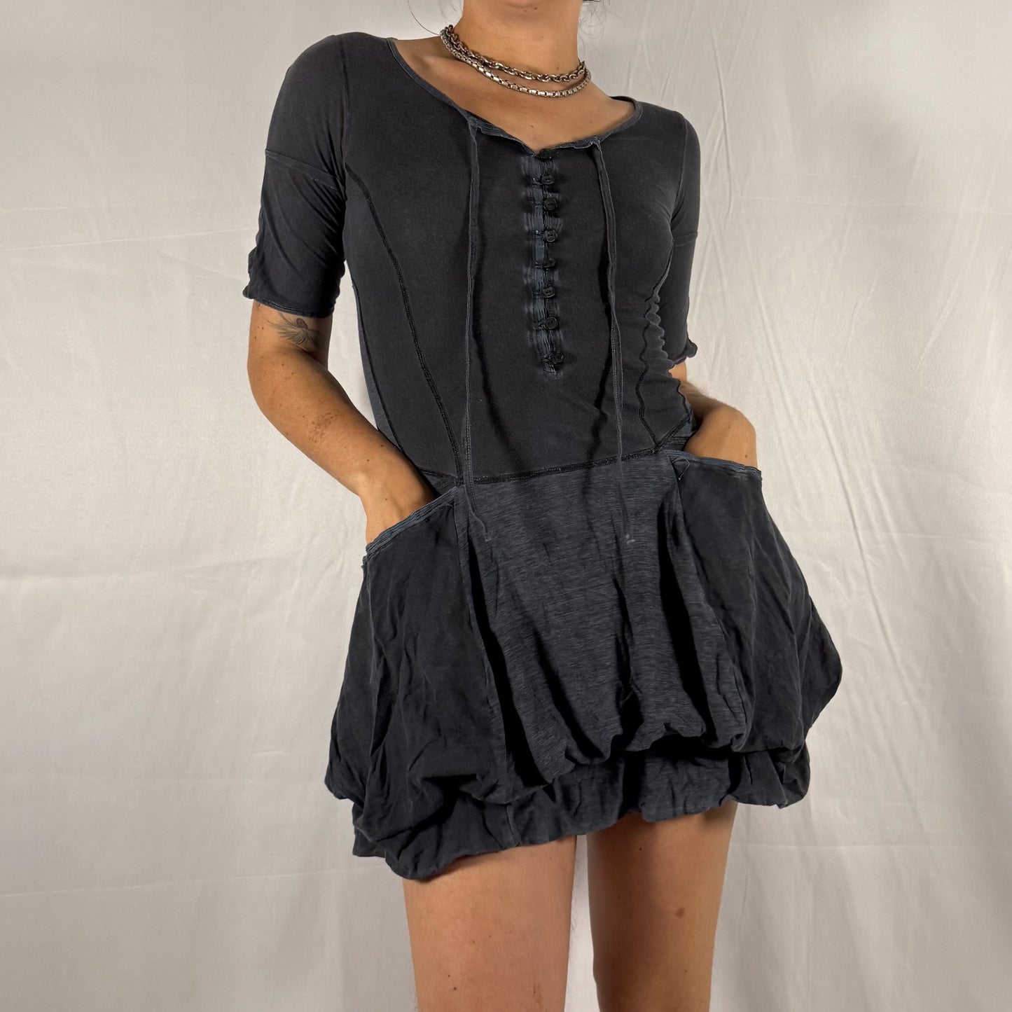 Marithe Francois Girbaud Y2K Whimsigoth Dress Fairy Grunge Deconstructed Apocalyptic Gathered Ruffle Dress Tiered Bubble Skirt