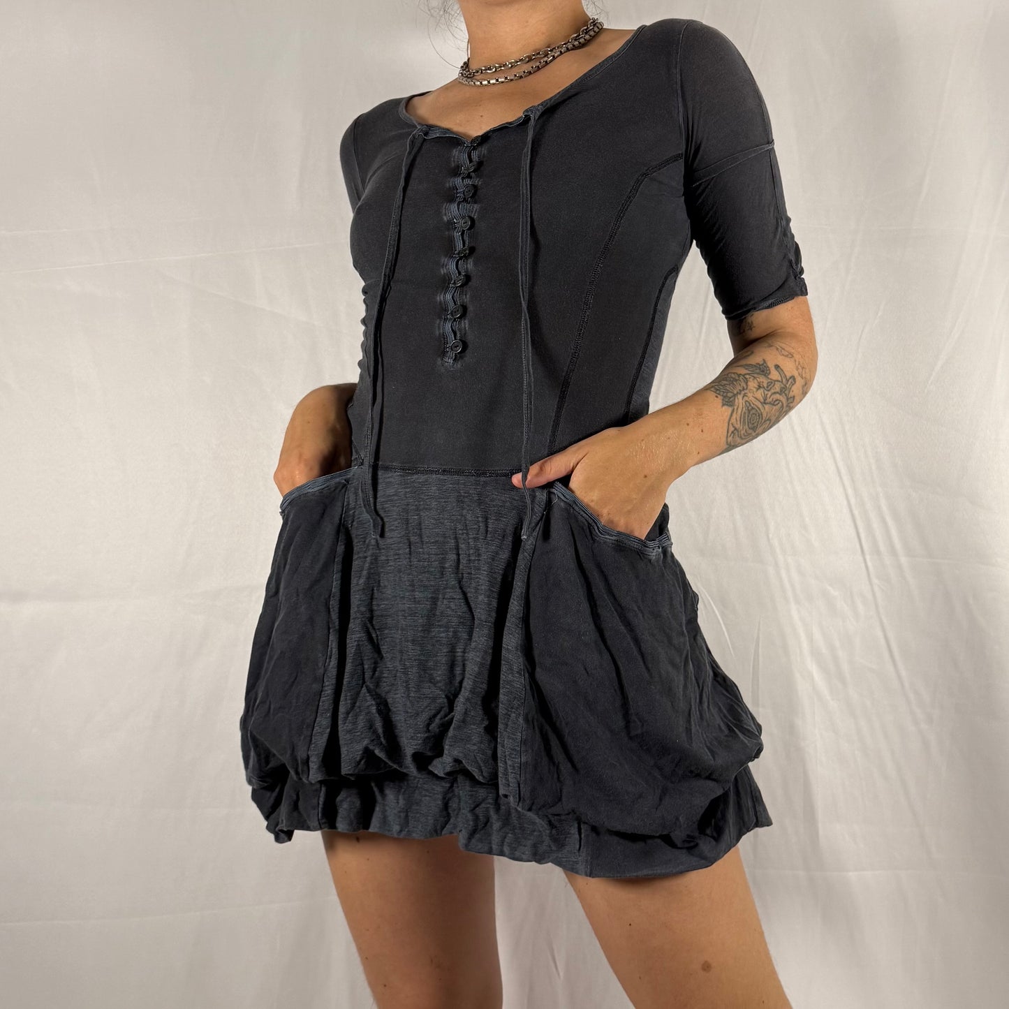Marithe Francois Girbaud Y2K Whimsigoth Dress Fairy Grunge Deconstructed Apocalyptic Gathered Ruffle Dress Tiered Bubble Skirt