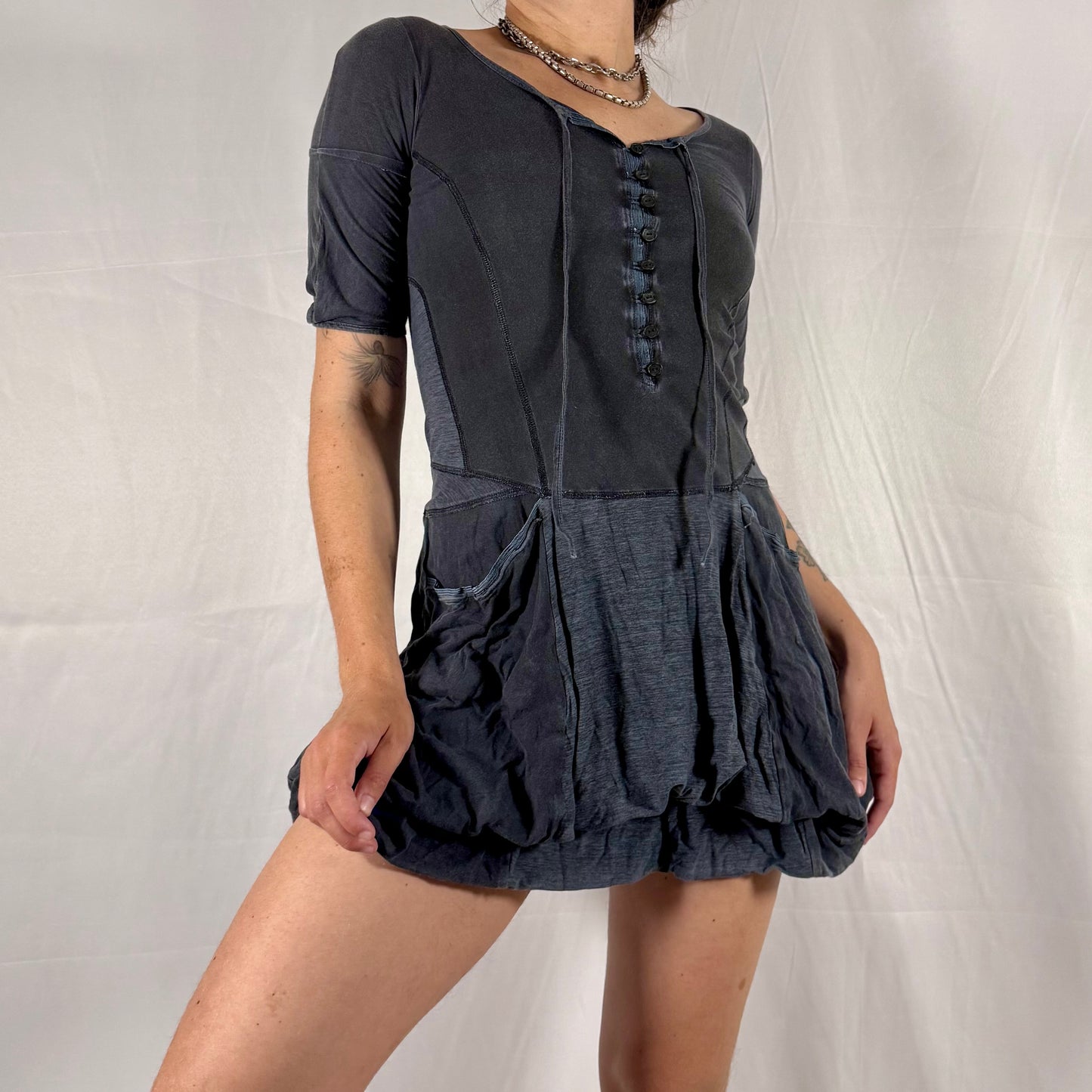 Marithe Francois Girbaud Y2K Whimsigoth Dress Fairy Grunge Deconstructed Apocalyptic Gathered Ruffle Dress Tiered Bubble Skirt