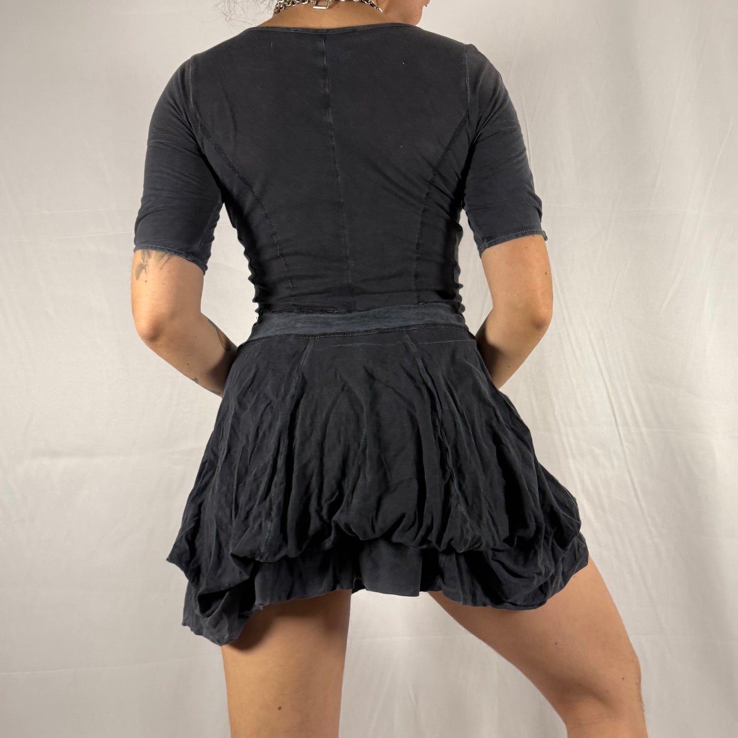 Marithe Francois Girbaud Y2K Whimsigoth Dress Fairy Grunge Deconstructed Apocalyptic Gathered Ruffle Dress Tiered Bubble Skirt