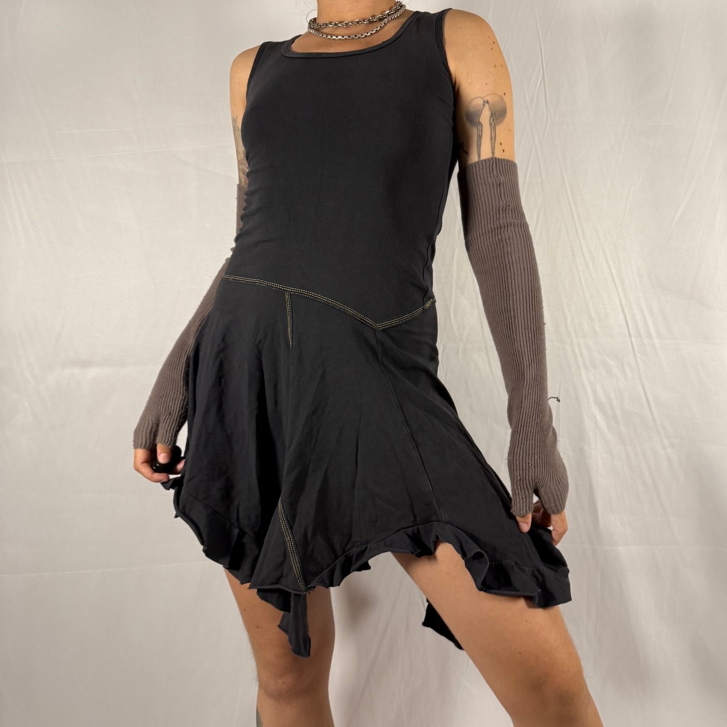 Marithe Francois Girbaud Y2K Whimsigoth Dress Fairy Grunge Deconstructed Apocalyptic Asymmetrical Handkerchief Dress Tunic