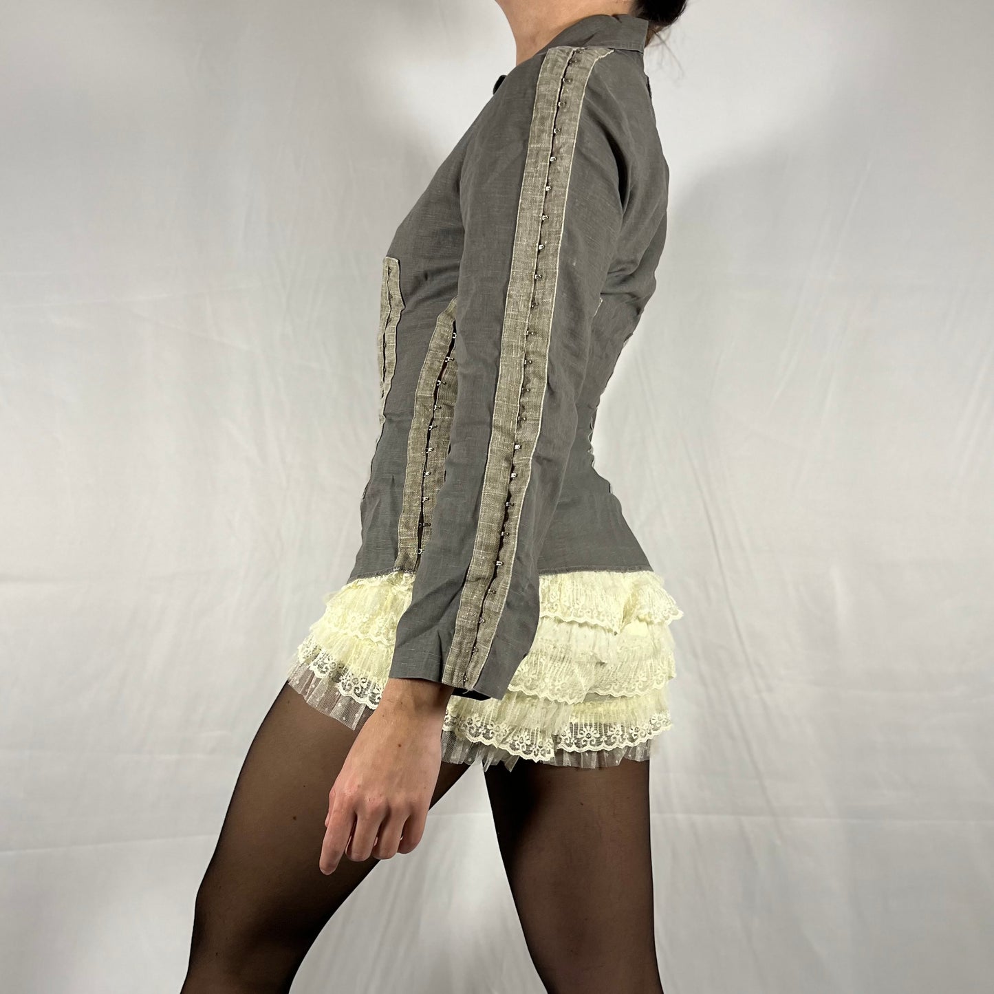 Y2K Biche de Bere utility techwear deconstructed hook and eye corset top linen long sleeve top avant garde subversive grunge shirt jacket