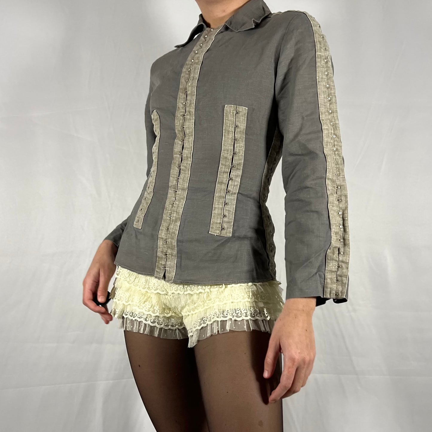 Y2K Biche de Bere utility techwear deconstructed hook and eye corset top linen long sleeve top avant garde subversive grunge shirt jacket