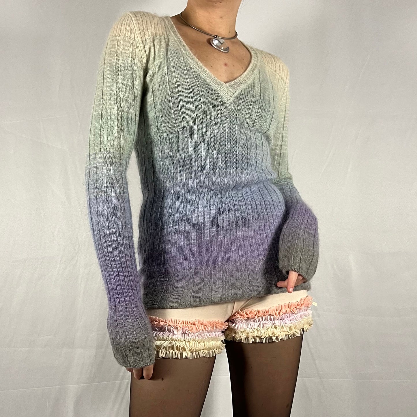 90’s Missoni Mohair Knit Sweater Ombre Pastel V-Neck Fairy Light academia Coquette Sweater Top