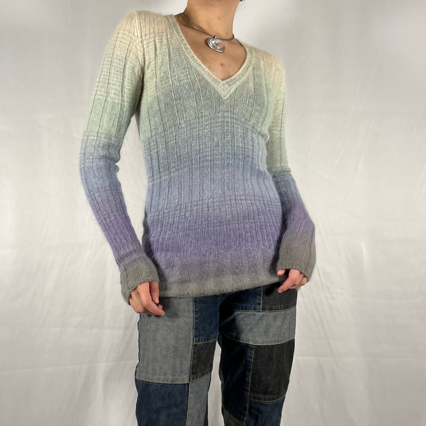 90’s Missoni Mohair Knit Sweater Ombre Pastel V-Neck Fairy Light academia Coquette Sweater Top