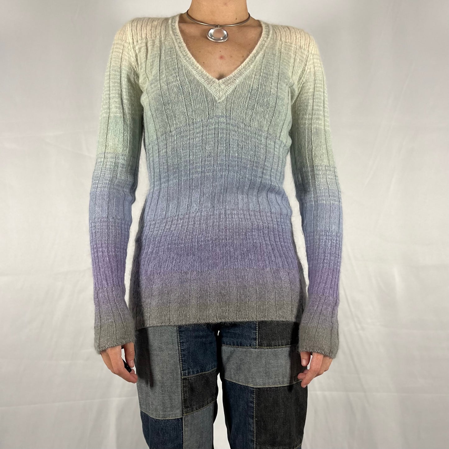 90’s Missoni Mohair Knit Sweater Ombre Pastel V-Neck Fairy Light academia Coquette Sweater Top
