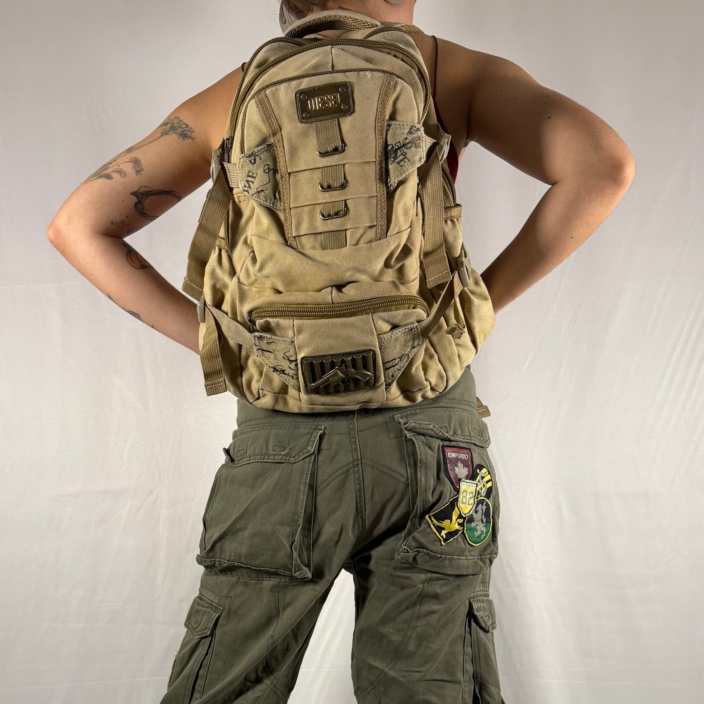 Vintage Diesel Backpack Y2K Techwear Military Gorpcore Cargo Bag School Bag Utility Work Bag