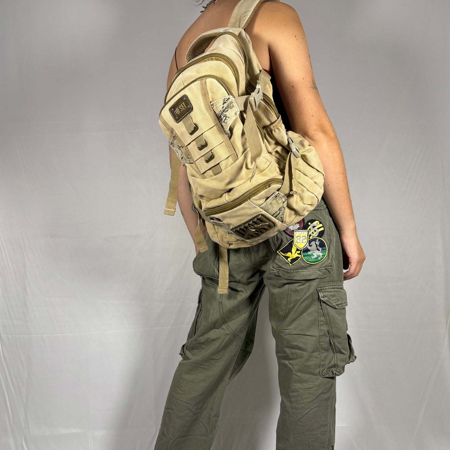 Vintage Diesel Backpack Y2K Techwear Military Gorpcore Cargo Bag School Bag Utility Work Bag
