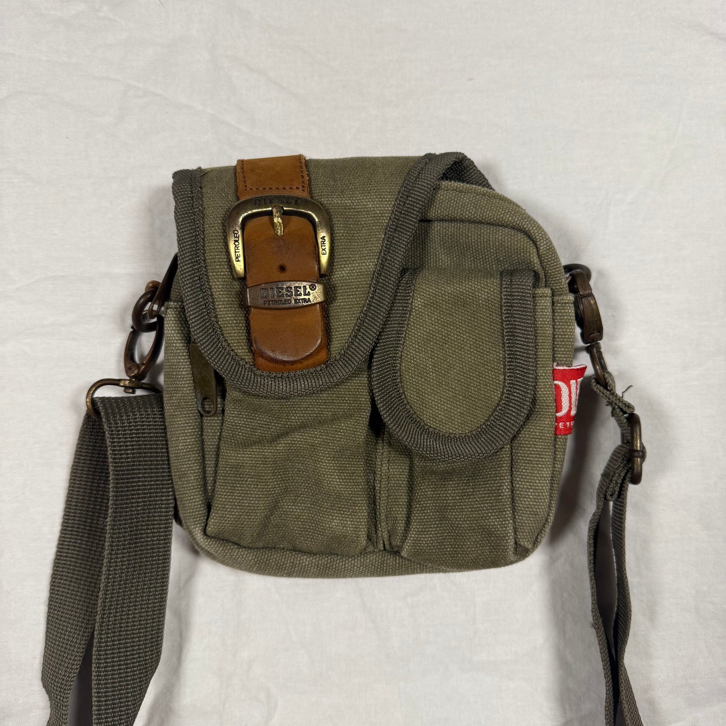Y2K Diesel Bag Techwear Gorpcore Cyber Utility Cargo Mini Bag Multipocket Military Canvas and Leather Belt Bag