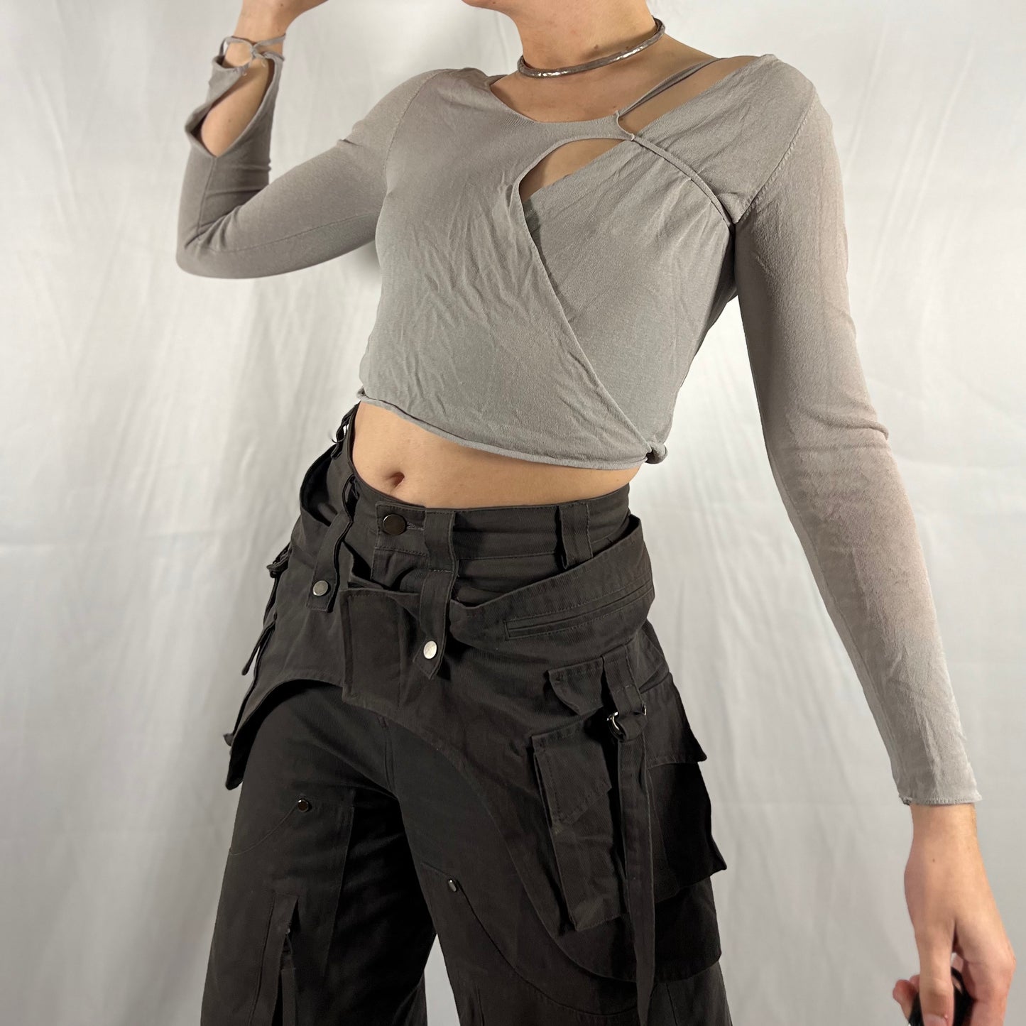 Y2K Sarah Pacini Deconstructed Wrap top Techwear Apocalyptic Neutral Subversive Asymmetrical Minimalist Modular Top