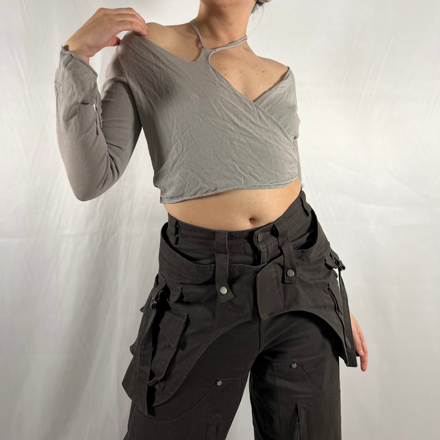 Y2K Sarah Pacini Deconstructed Wrap top Techwear Apocalyptic Neutral Subversive Asymmetrical Minimalist Modular Top