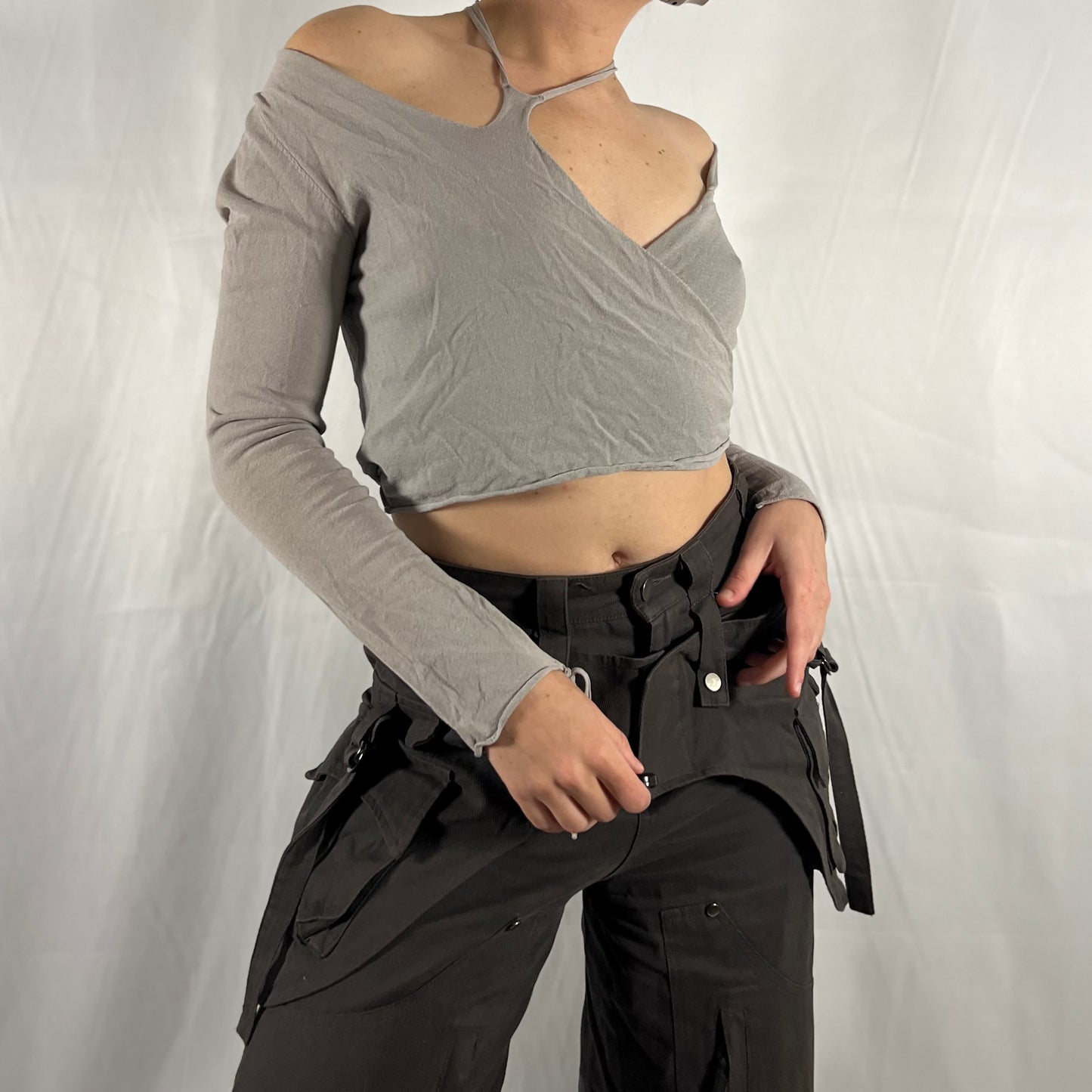 Y2K Sarah Pacini Deconstructed Wrap top Techwear Apocalyptic Neutral Subversive Asymmetrical Minimalist Modular Top