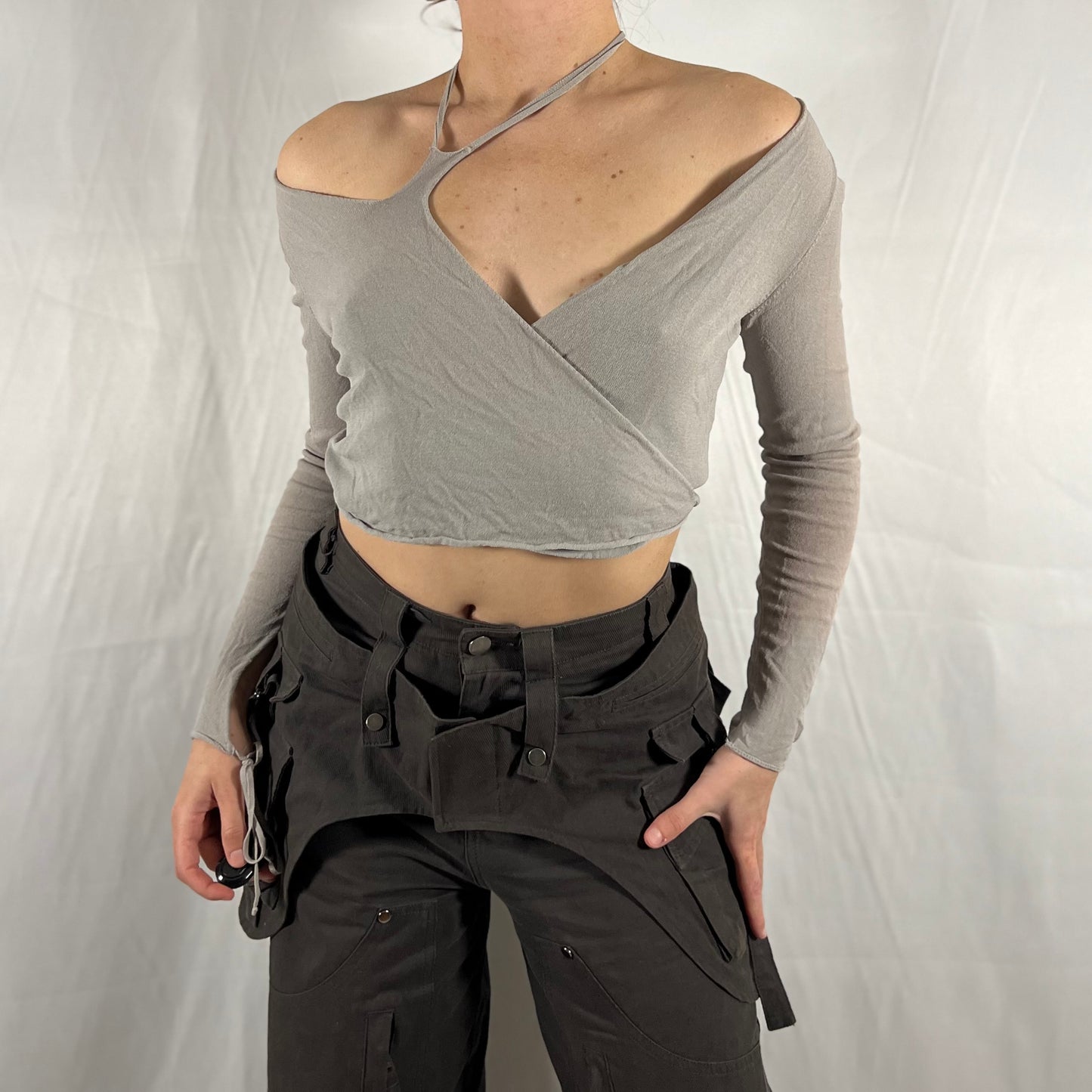 Y2K Sarah Pacini Deconstructed Wrap top Techwear Apocalyptic Neutral Subversive Asymmetrical Minimalist Modular Top