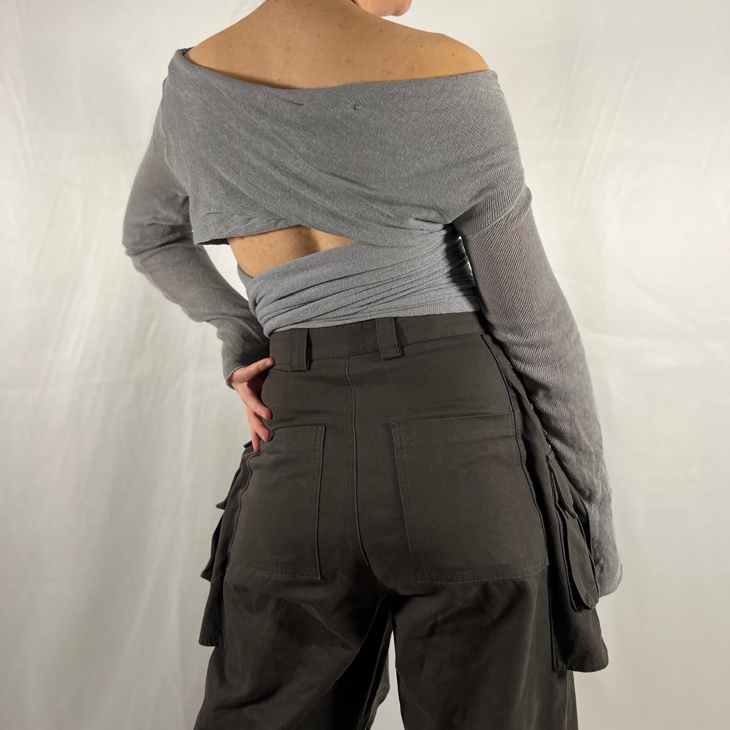 Y2K Sarah Pacini Subversive Knit Wrap Top Deconstructed Cyber Techwear Modular Cardigan Knitwear Top
