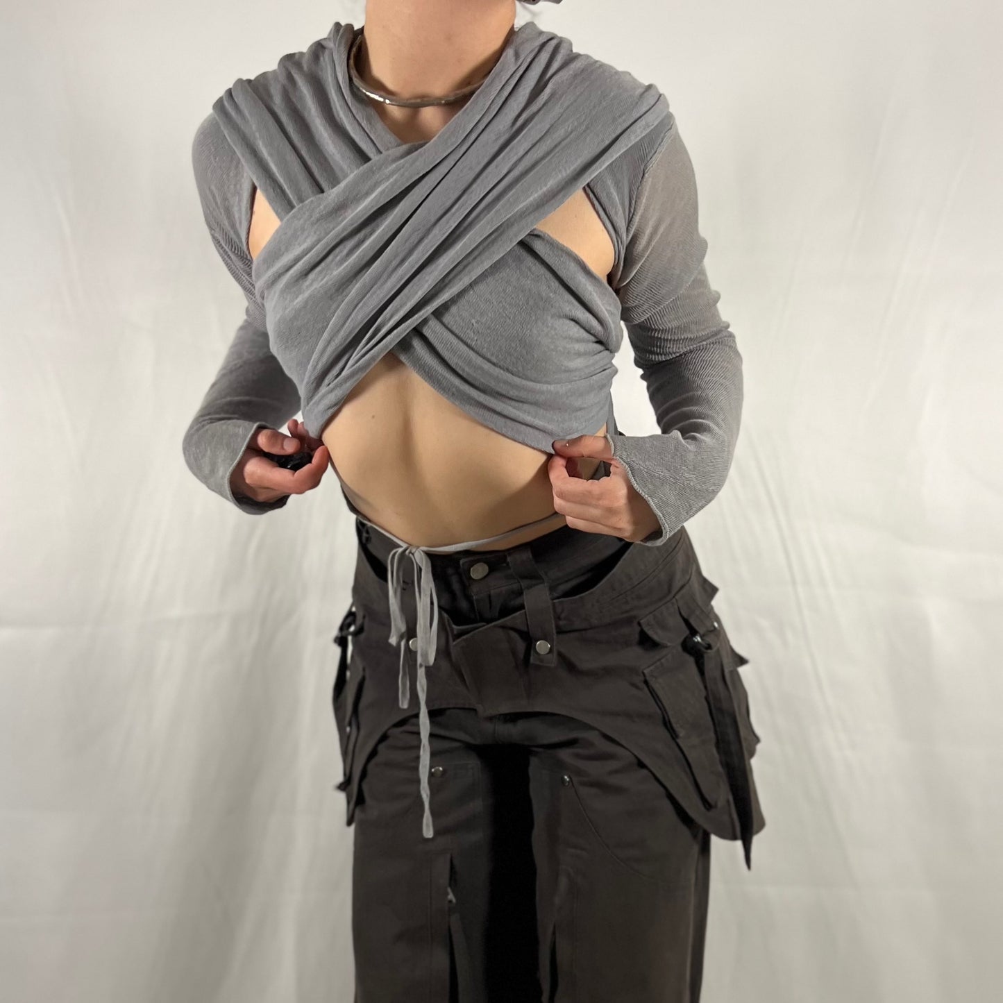Y2K Sarah Pacini Subversive Knit Wrap Top Deconstructed Cyber Techwear Modular Cardigan Knitwear Top