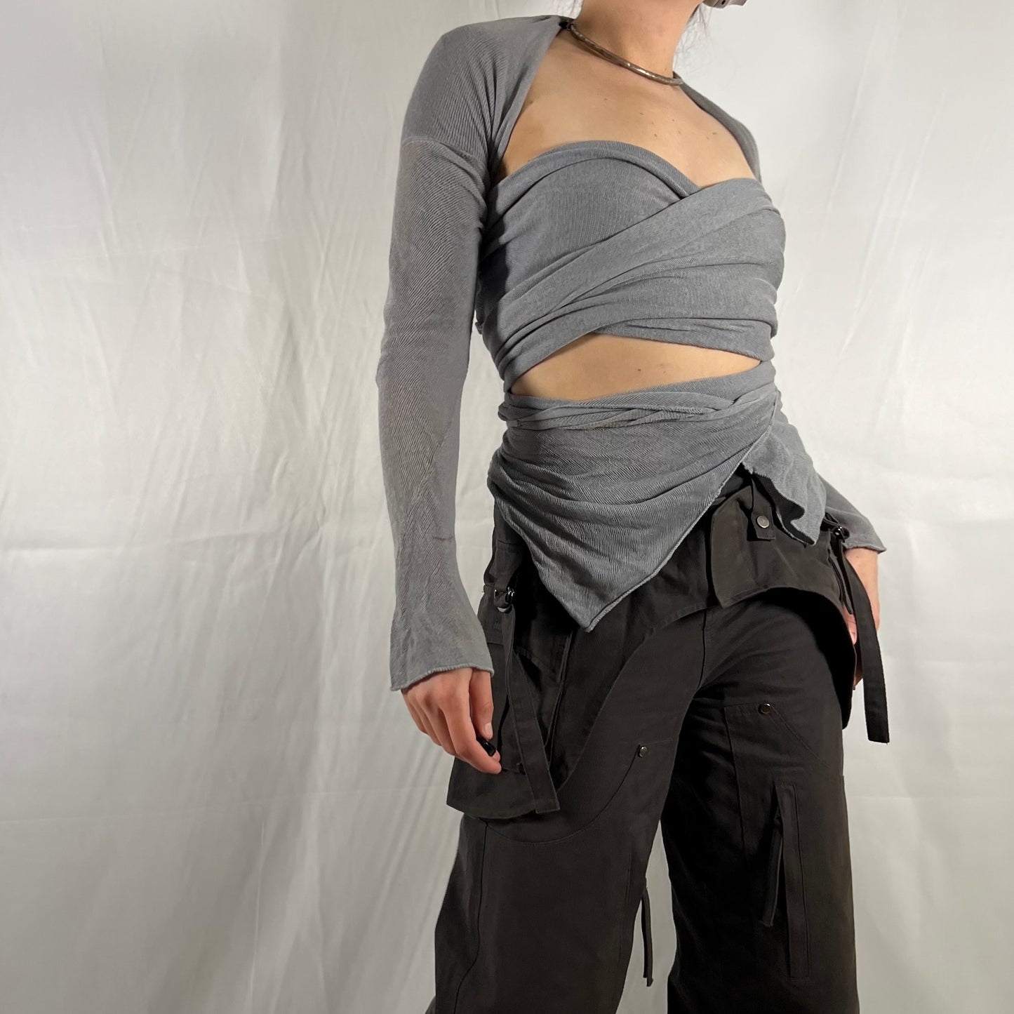 Y2K Sarah Pacini Subversive Knit Wrap Top Deconstructed Cyber Techwear Modular Cardigan Knitwear Top