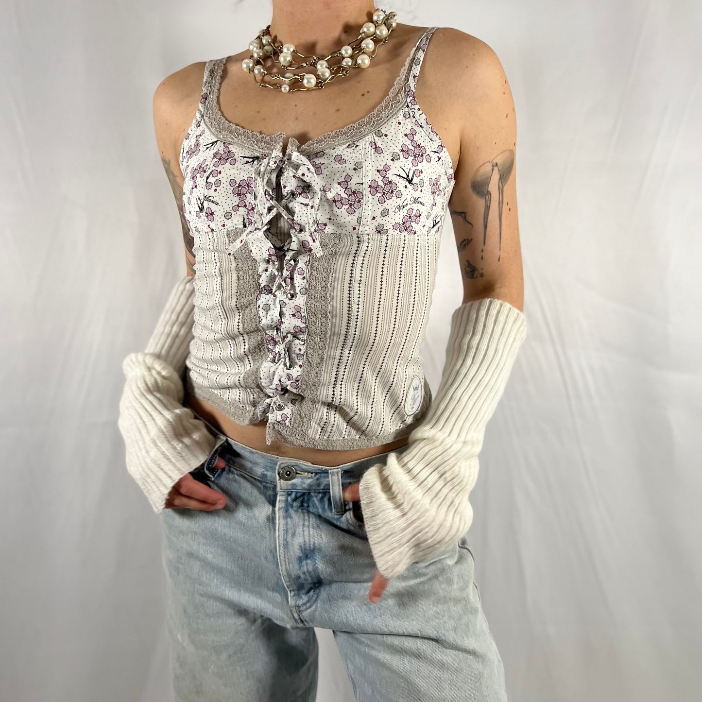 Y2K Vive Maria Coquette Balletcore Milkmaid Lace Trim Cami Top Pastel Babydoll Soft girl tank top