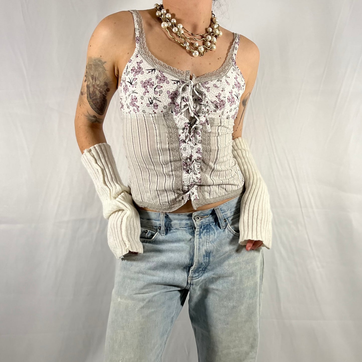 Y2K Vive Maria Coquette Balletcore Milkmaid Lace Trim Cami Top Pastel Babydoll Soft girl tank top