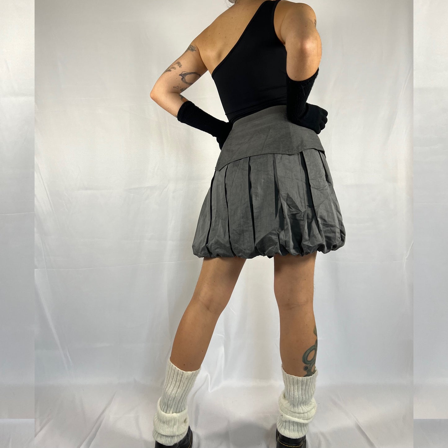 Y2K Cop Copine Techwear Bubble Skirt and Corset Belt Set Cyber Rave Gorpcore Layered Skirt Set