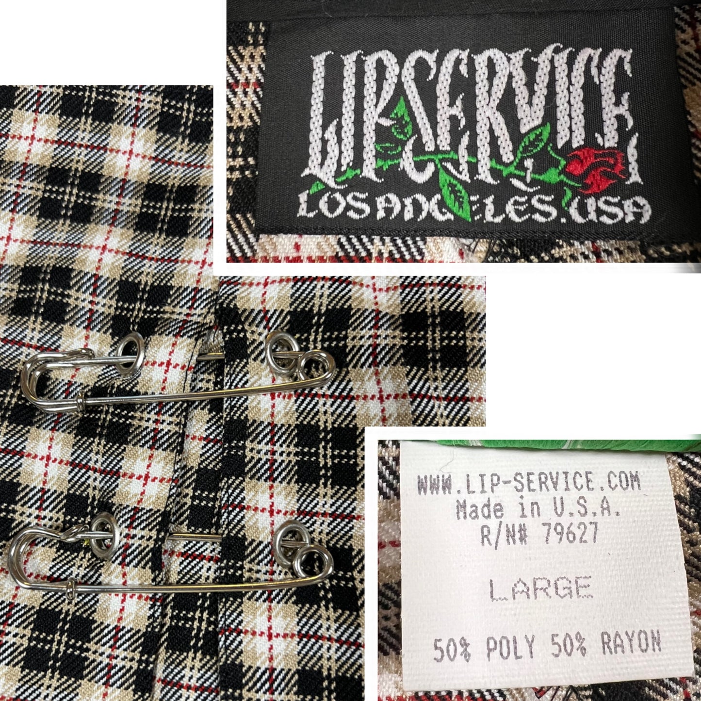 Lip Service Plaid Mini Skirt Y2K 90's Made in USA Punk Safety Pin Skirt