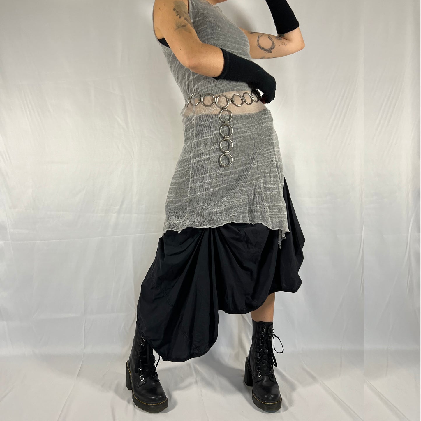 Sarah Pacini Y2K Deconstructed Knit Sheer Tunic Techwear Apocalyptic Cyber Solarpunk Asymmetrical Layering Top