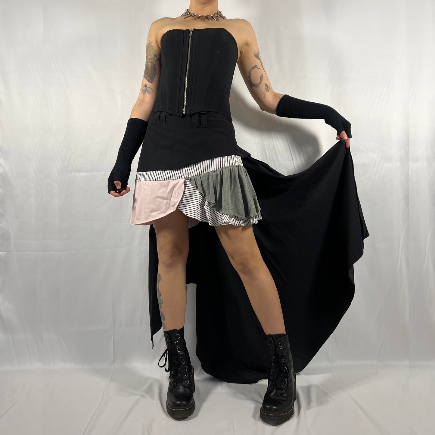 Y2K Designer Voyage Mazzilli Michielsen Patchwork Skirt Avante Garde Coquette Whimsigoth Deconstructed Mini Skirt with Train