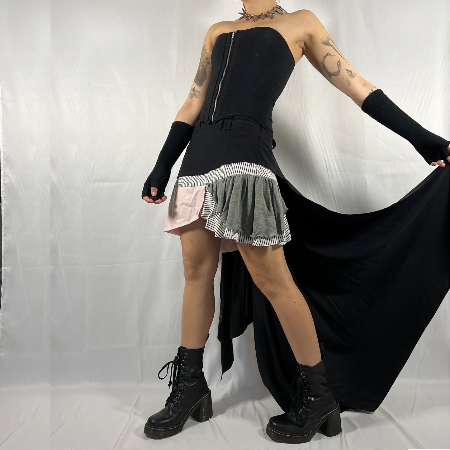 Y2K Designer Voyage Mazzilli Michielsen Patchwork Skirt Avante Garde Coquette Whimsigoth Deconstructed Mini Skirt with Train