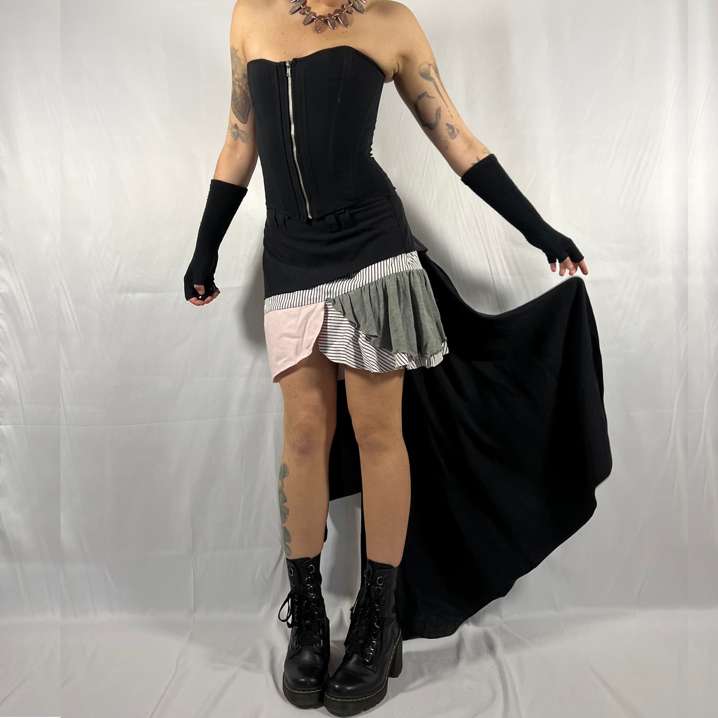 Y2K Designer Voyage Mazzilli Michielsen Patchwork Skirt Avante Garde Coquette Whimsigoth Deconstructed Mini Skirt with Train