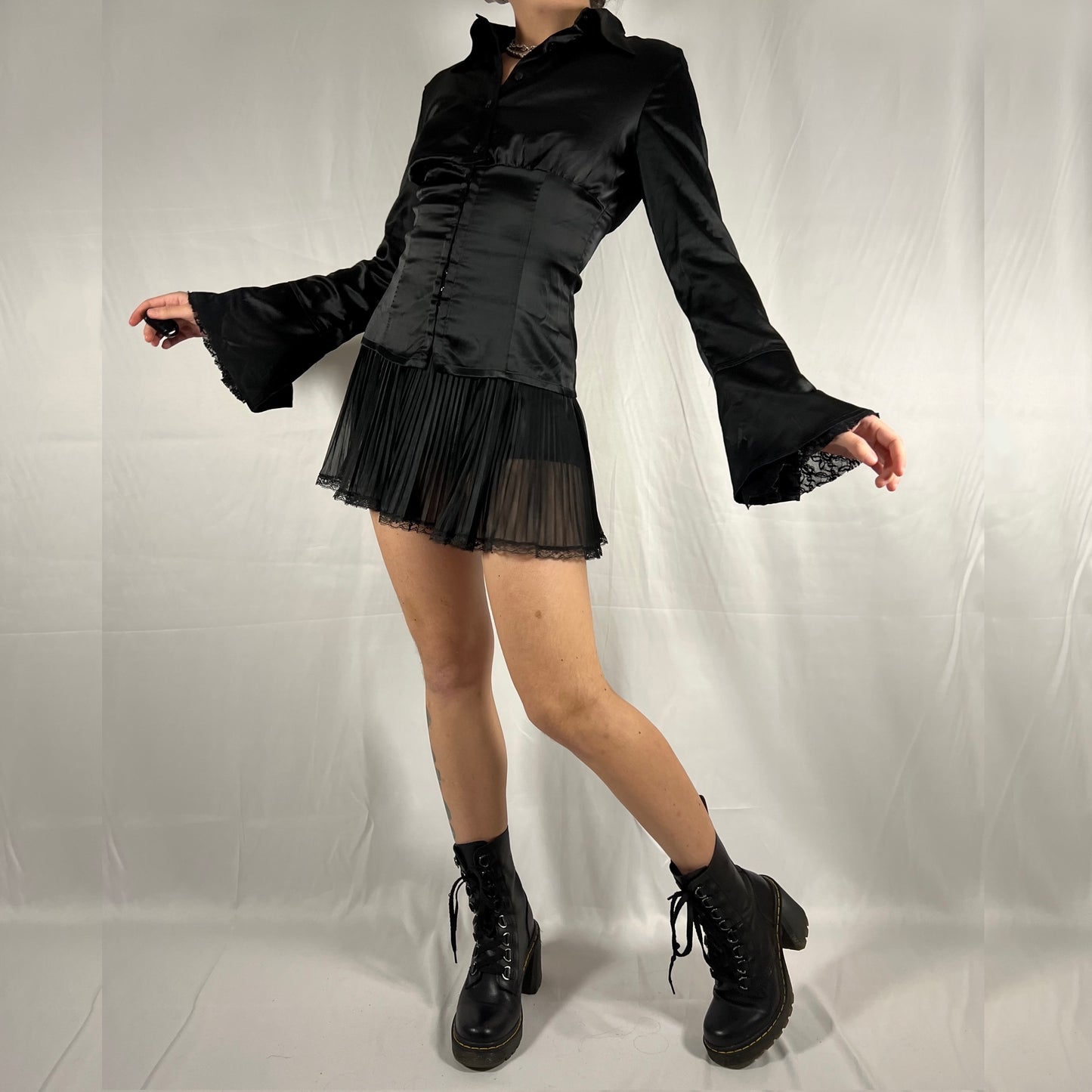Y2K Miss Sixty Whimsigoth Vampire Satin Button Down Corset Blouse Dark Academia Witch Top