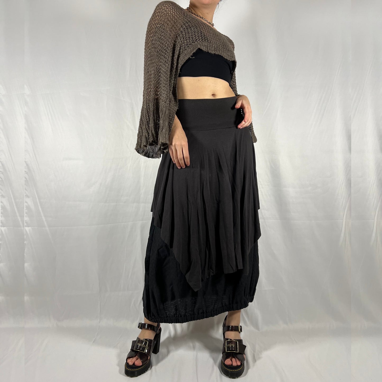 Y2K Cop Copine Techwear Minimalist Layered Bi-material Maxi Skirt Utility Neutral Whimsigoth Witchy Subversive Basic Skirt