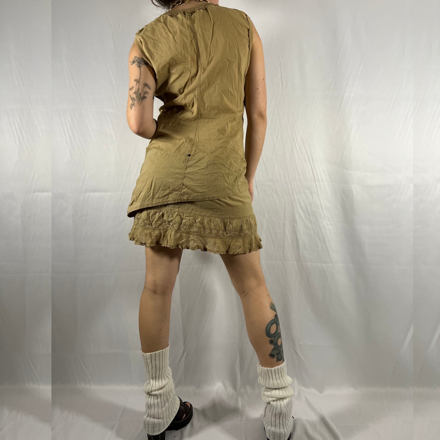 Y2K Cop Copine Mini Dress Two Piece Set Techwear Coquette Utility Cargo Dress Neutral Tunic Co-ord Set