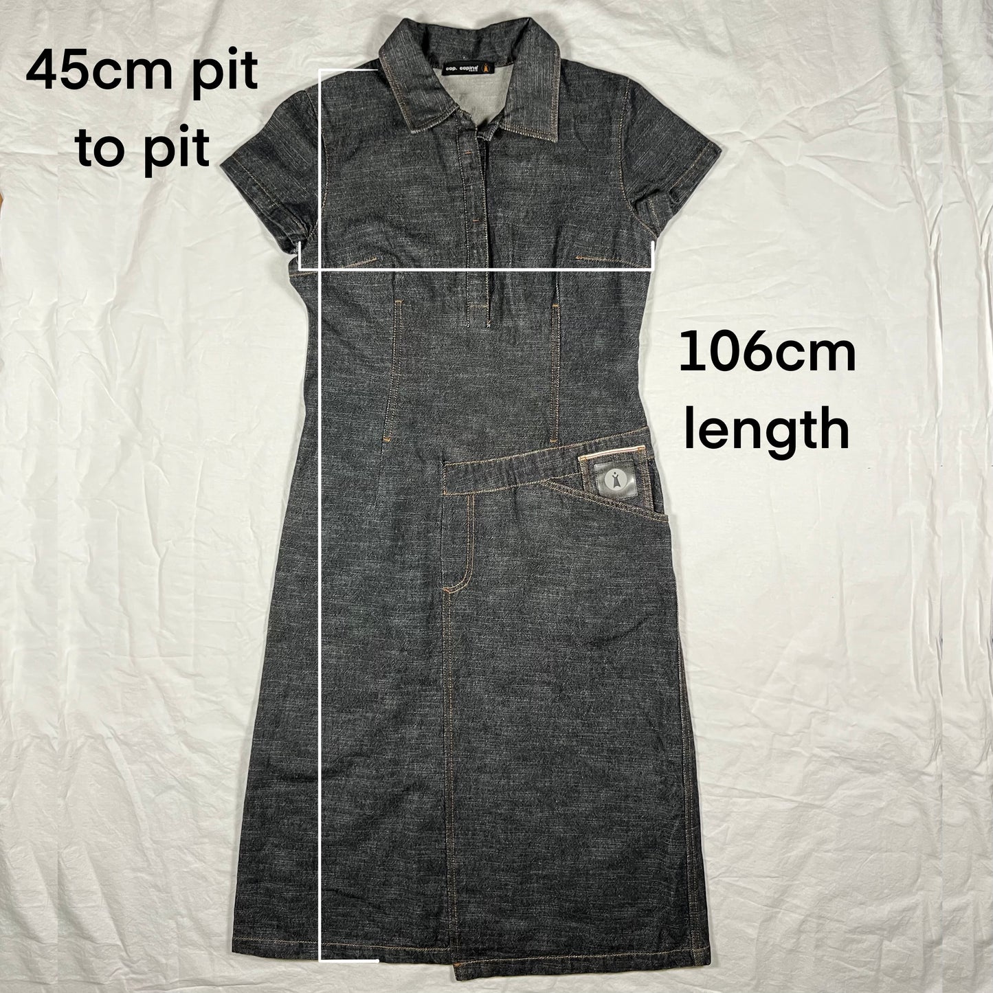 Y2K Cop Copine Utility Cargo Dress Darkwash Denim Techwear Archive Deconstructed Asymmetrical Workwear Midi Dress