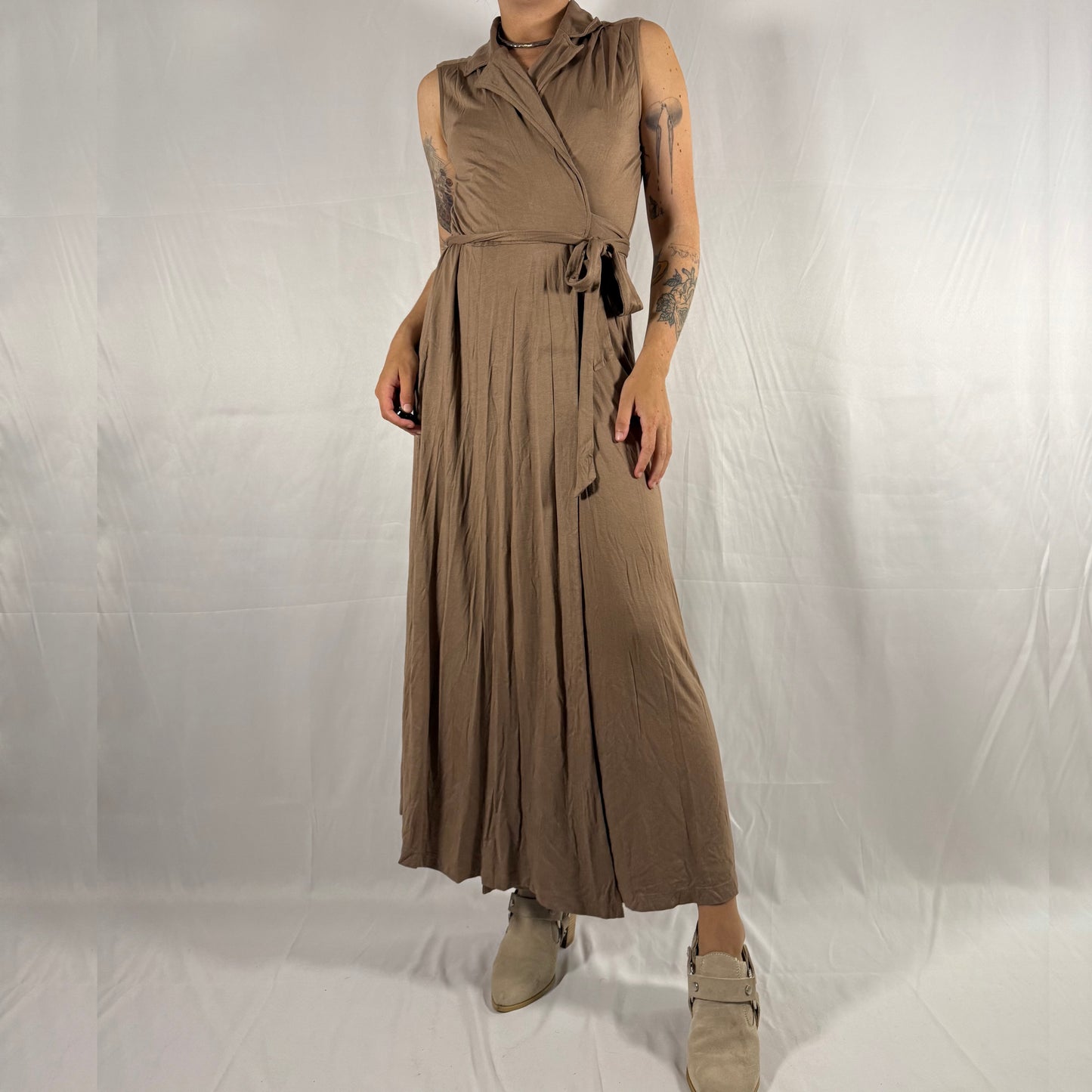 Anthropologie Neutral Wrap Dress Fairy Grunge Minimalist Maxi Dress Clean Girl Long Line Workwear Draped Grecian Summer Dress