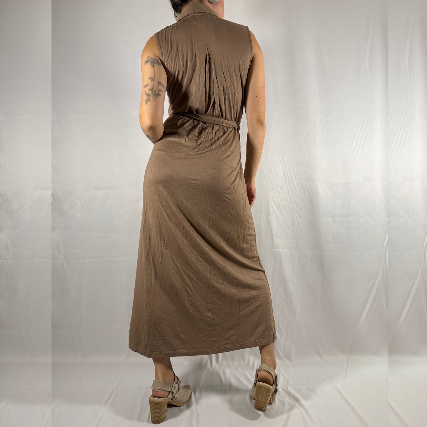 Anthropologie Neutral Wrap Dress Fairy Grunge Minimalist Maxi Dress Clean Girl Long Line Workwear Draped Grecian Summer Dress