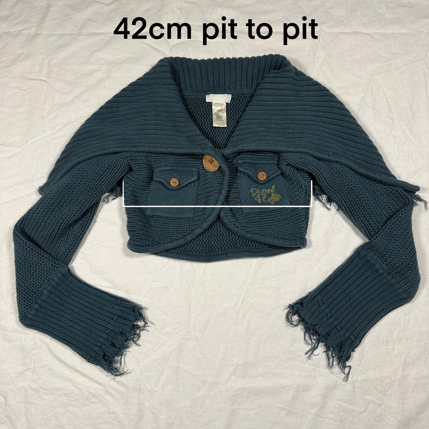 Y2K Diesel knit bolero cyber grunge distressed fold over cardigan deconstructed apocalyptic knitwear fairy whimsigoth shrug sleeves