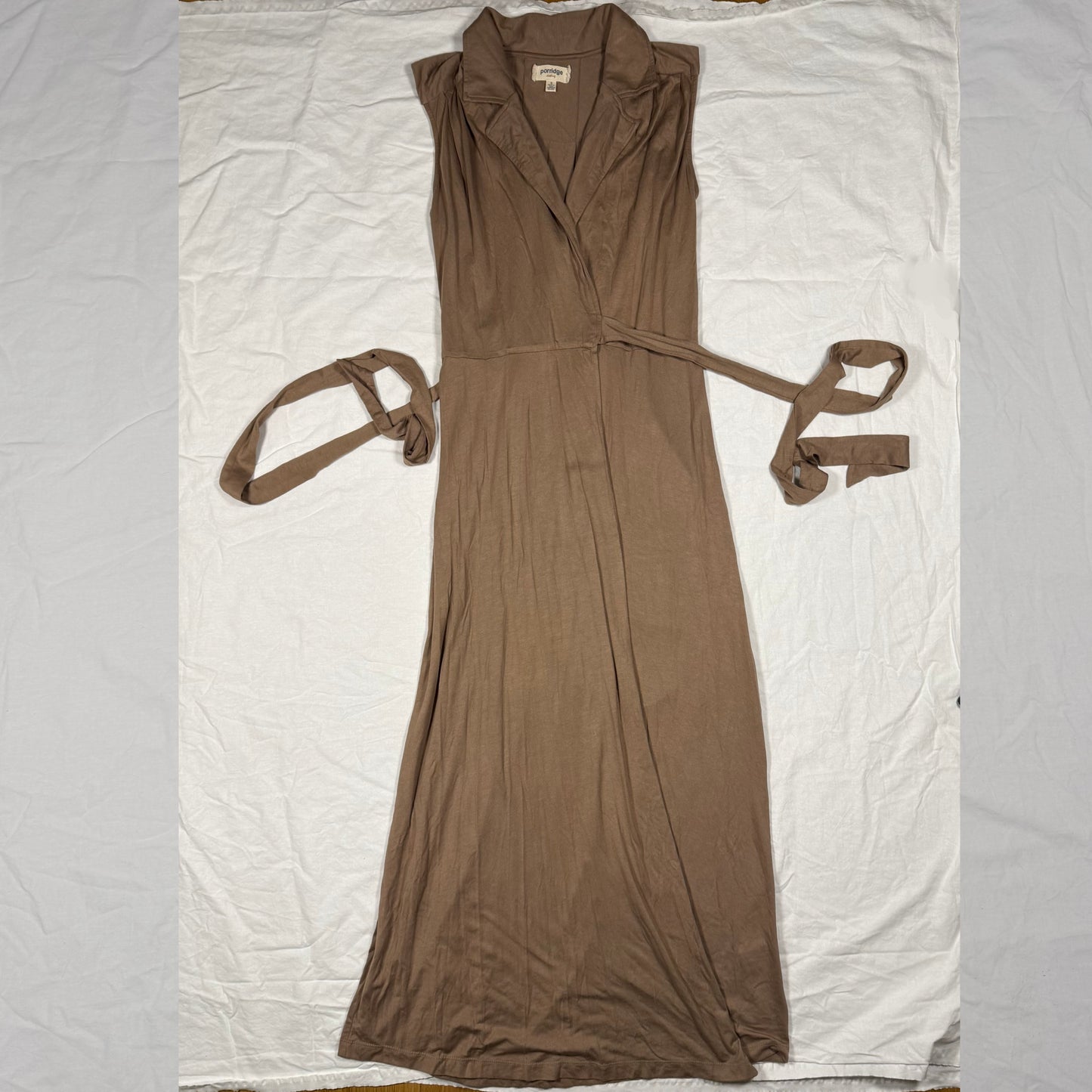 Anthropologie Neutral Wrap Dress Fairy Grunge Minimalist Maxi Dress Clean Girl Long Line Workwear Draped Grecian Summer Dress
