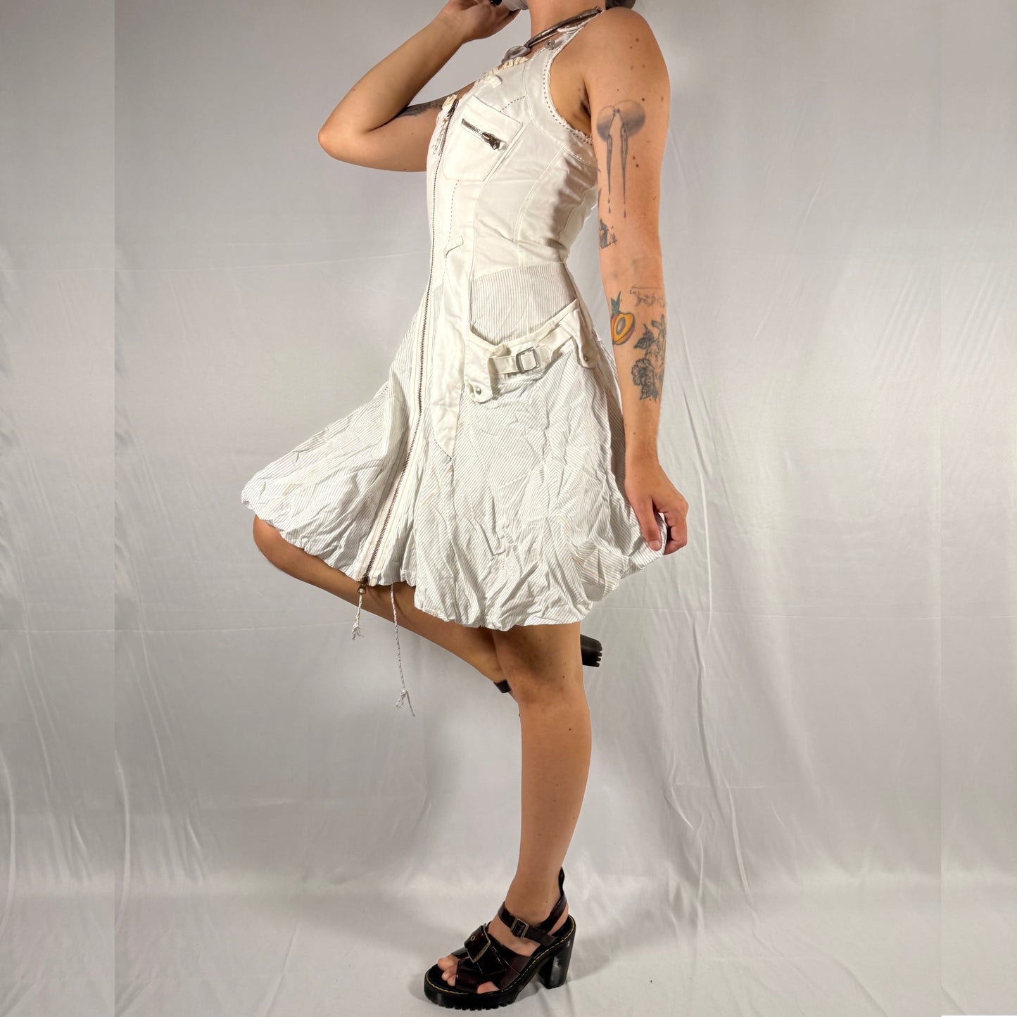 Vintage Marithe Francois Girbaud Y2K Gathered Parachute Dress Coquette Bubble Skirt Angelic Ethereal Deconstructed Modular Archive Utility Cargo Dress